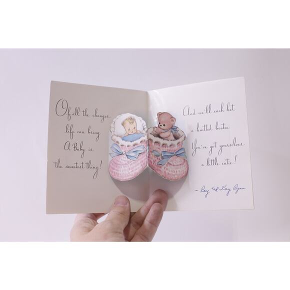 Pink Bear, Greeting Card, Pop-up, USED, Paper, Craft, Vintage, ~ 251016-WH 1379 - Picture 2 of 2